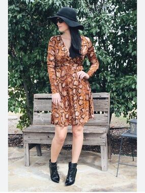 Altuzarra Brown Snake-Print Long Sleeve Wrap Dress